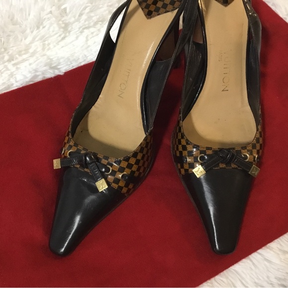 Louis Vuitton Black and Brown Checkered Heels - Picture 2 of 15